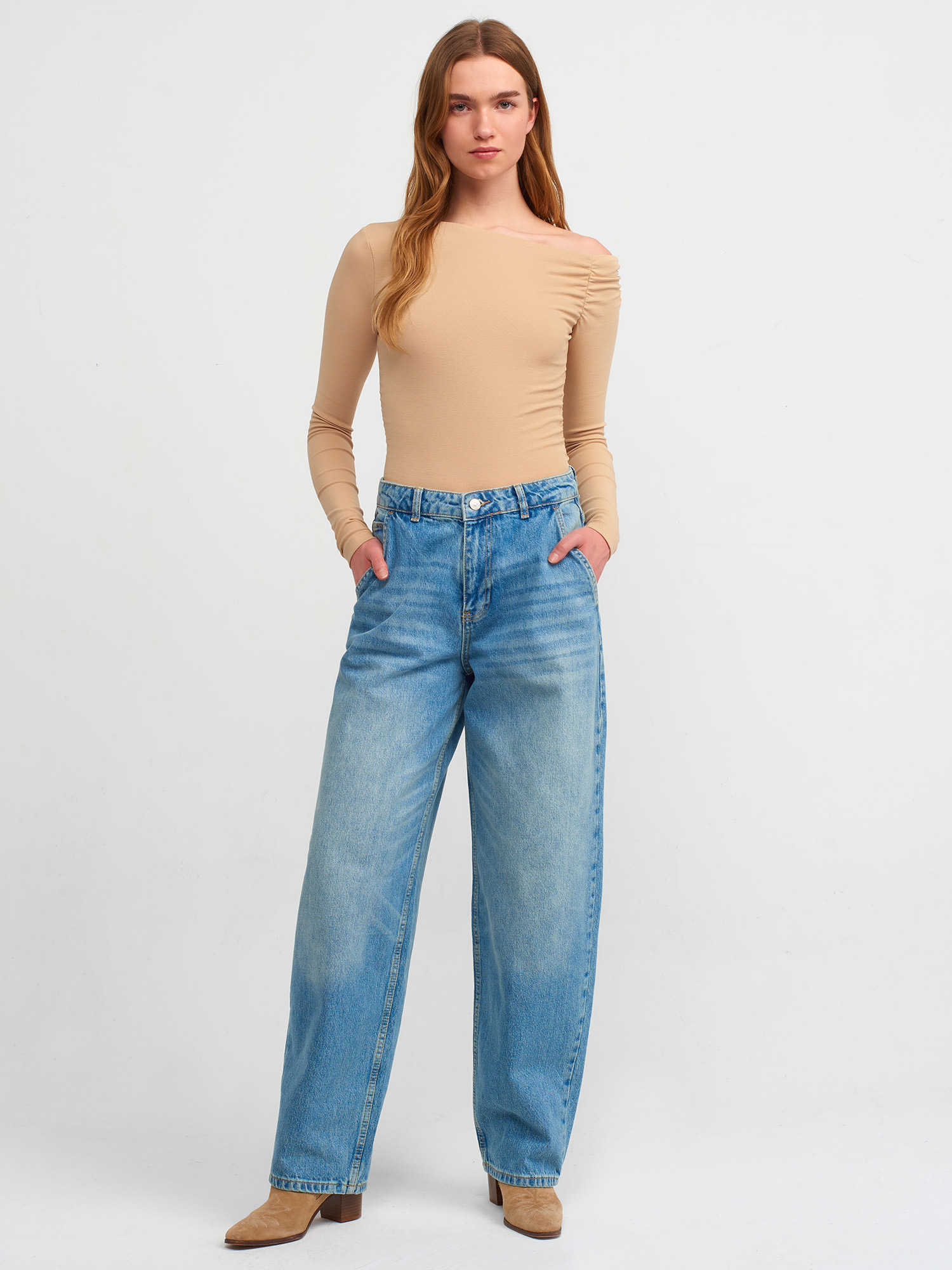 71415 %100 Pamuk Tint Yıkama Baggy Denim Pantolon