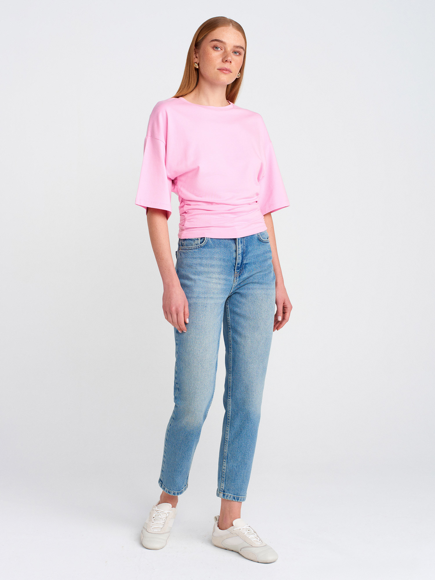 71779 Lazer Yıkama Likralı Denim Mom Pantolon