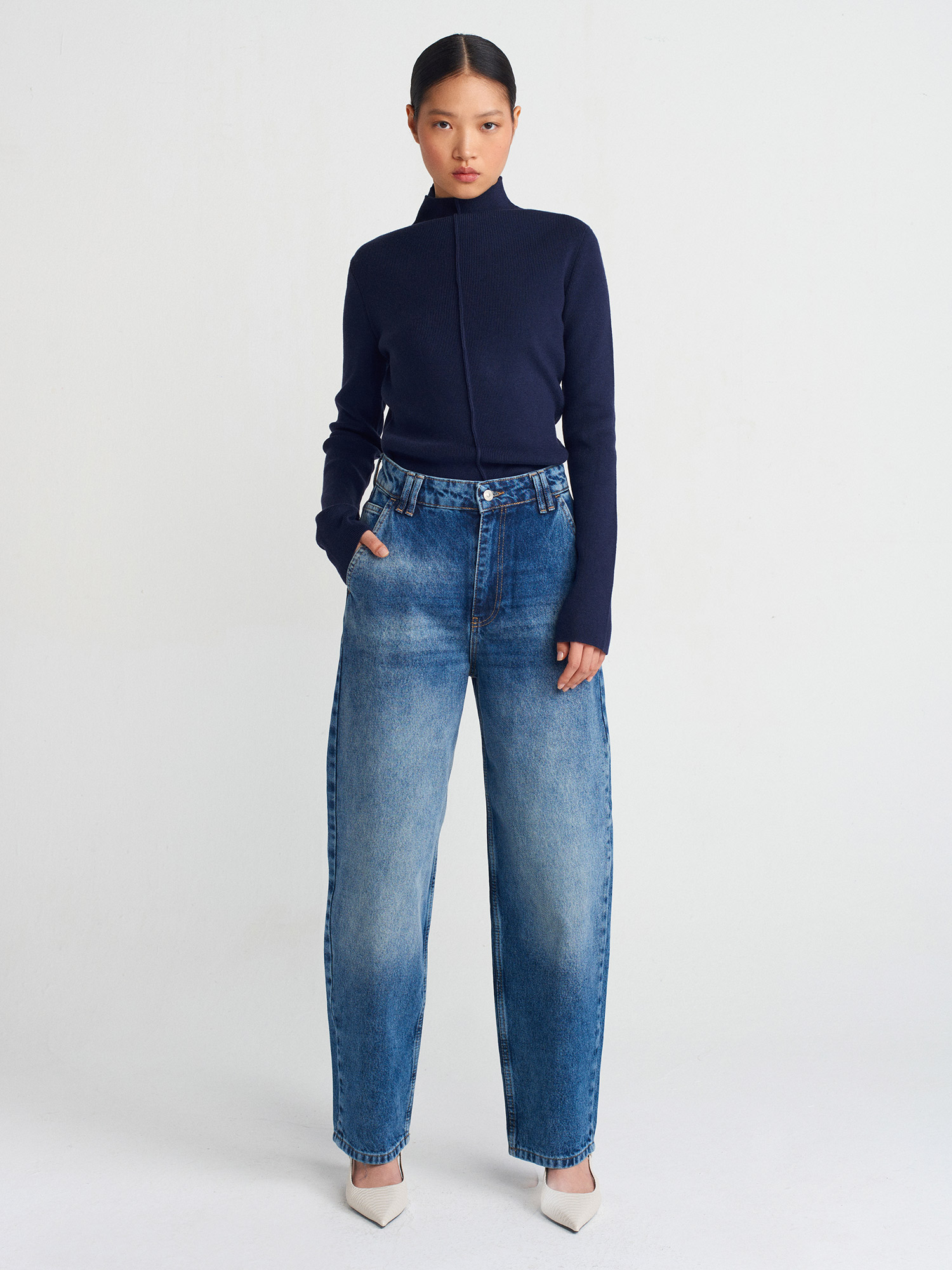 71756 %100 Pamuk Bol Kesim Balon Denim Pantolon