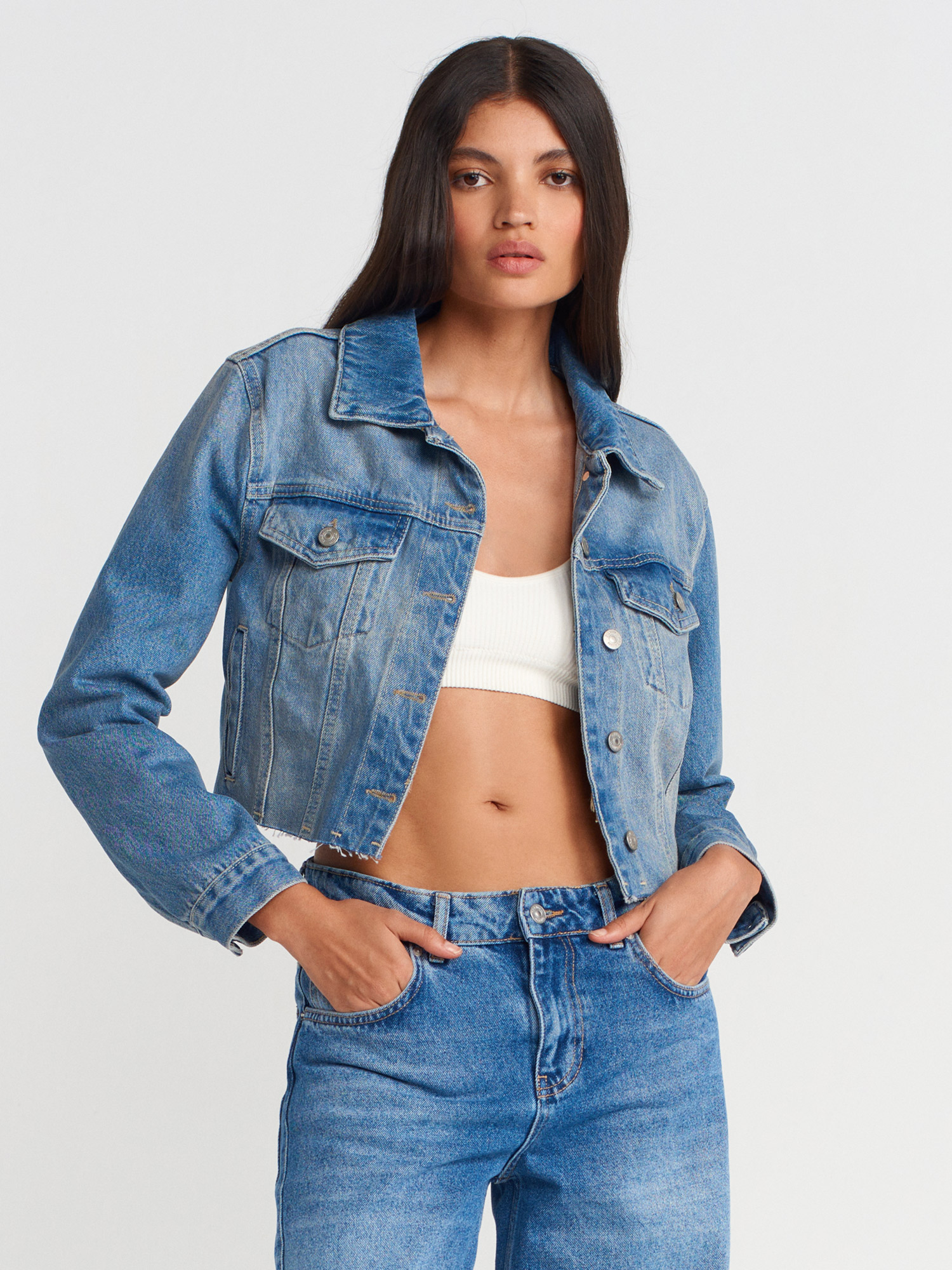 65366 %100 Pamuk Denim Crop Ceket