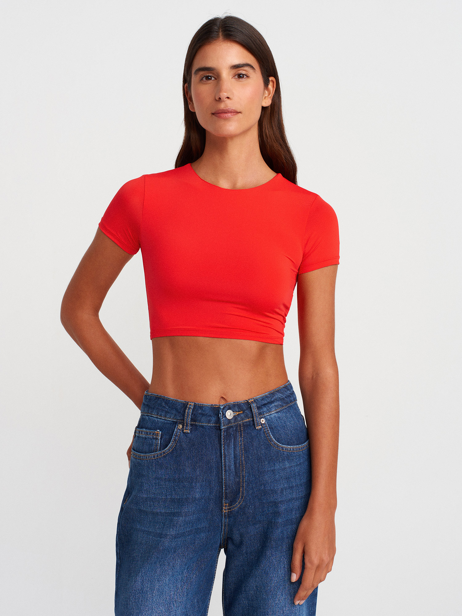 31175 Bisiklet Yaka Crop Top