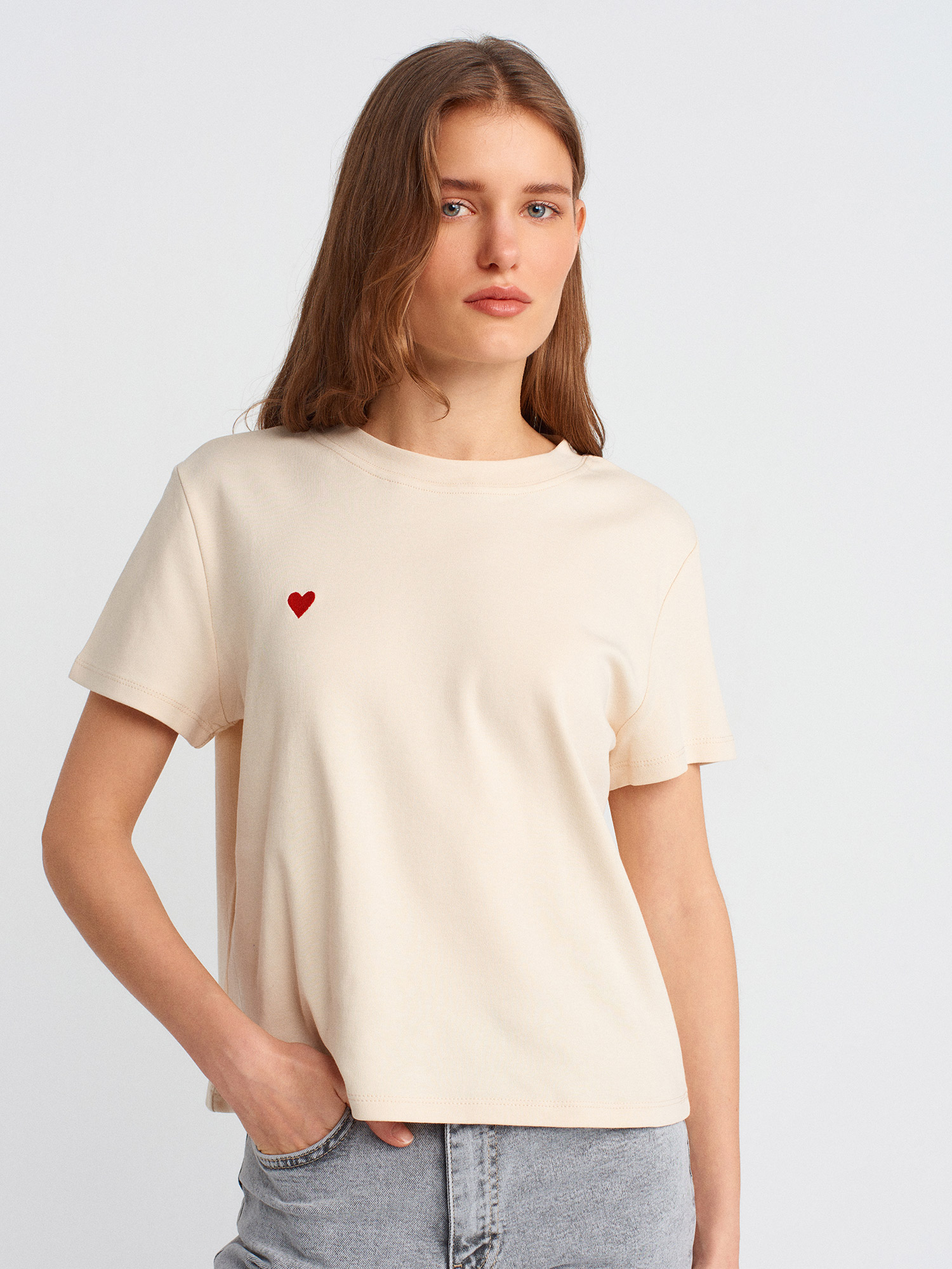 30584 %100 Pamuk Bisiklet Yaka T-shirt