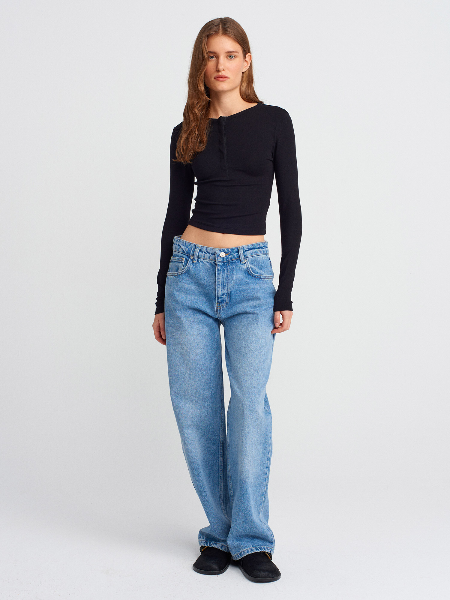 71785 %100 Pamuk Kalın Kumaş Boru Paça Denim Pantolon