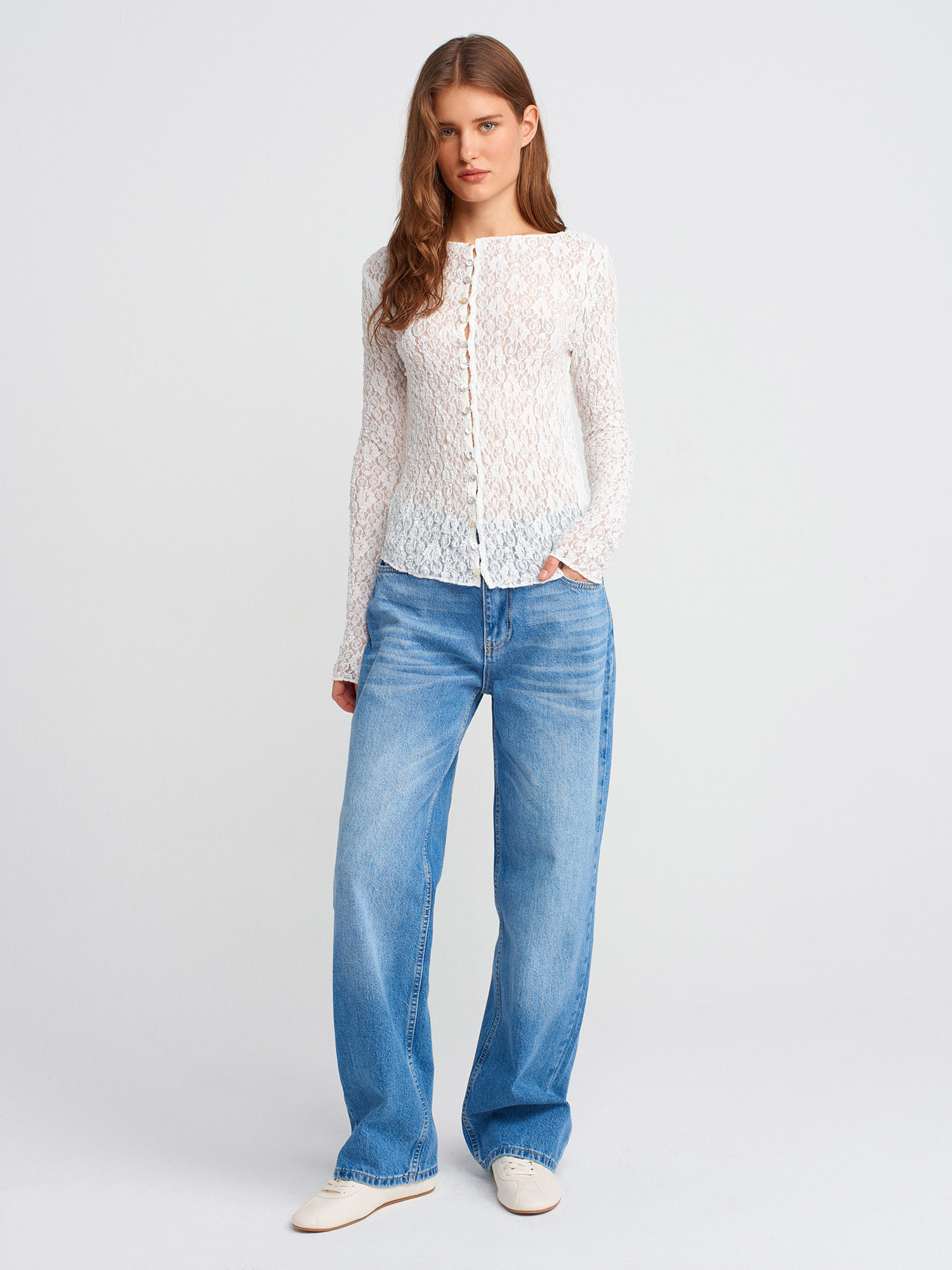 71790 %100 Pamuk Boru Paça Efektli Kumaş Denim Pantolon