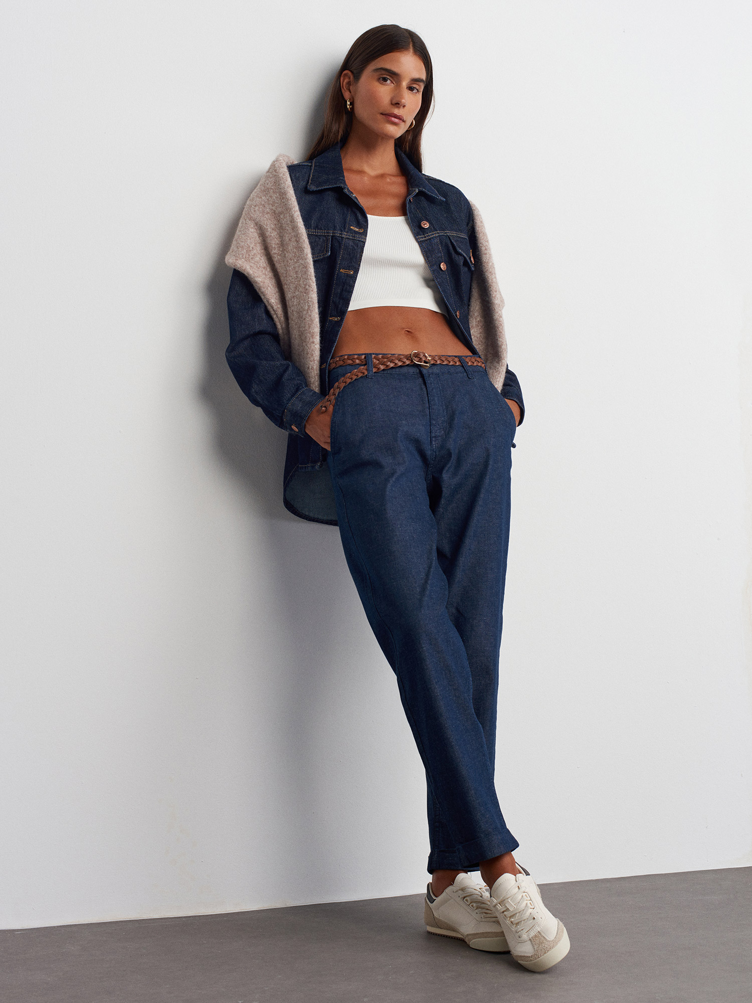 71724 Duble Paça Kemerli Denim Pantolon