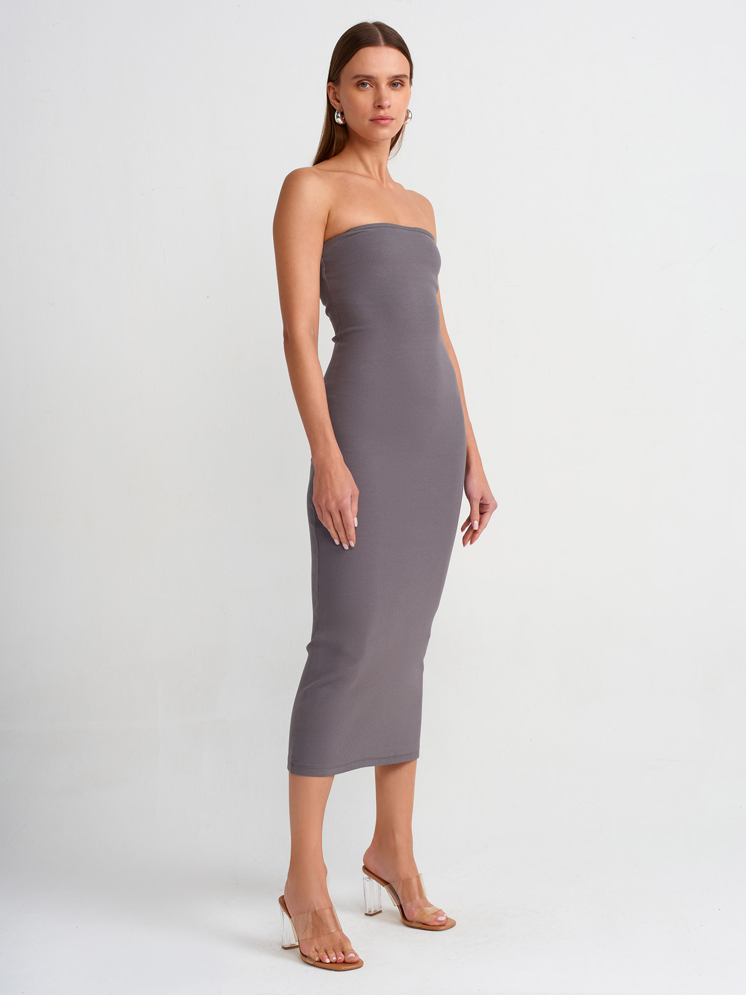 91100 Straplez Midi Elbise